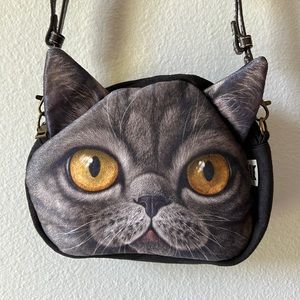 Cat Faced Novelty Purse (Grey, Black and Brown)